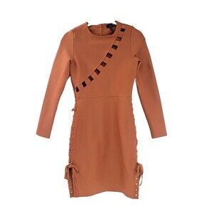 Love University Gold Orange Bodycon Bandage Side Tie Cut-Out Dress Size Medium